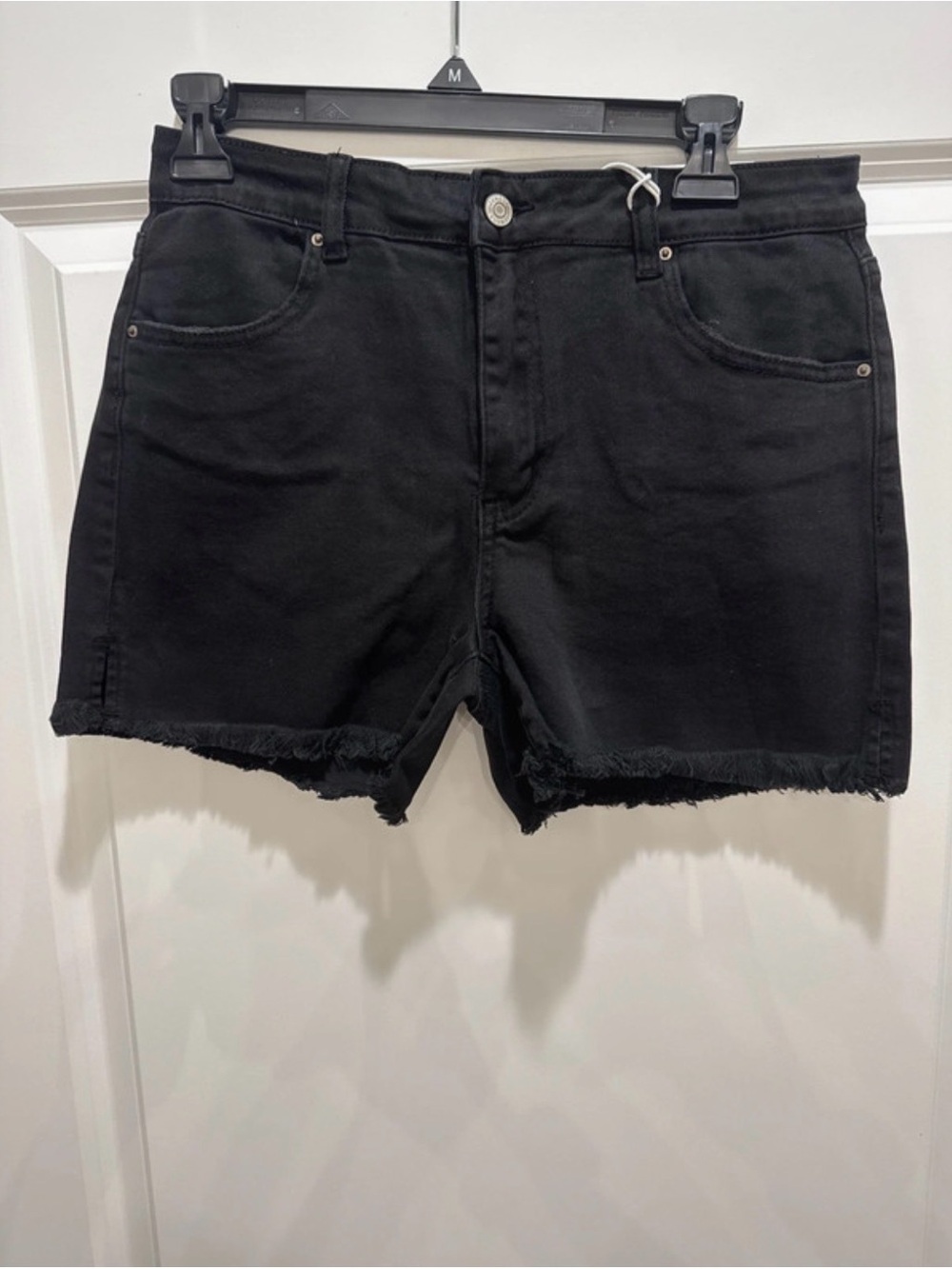 Zenana Outfitters Black Frayed Hem Denim Shorts